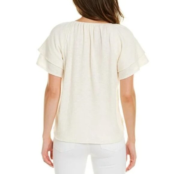 Madewell Texture & Thread Ivory White Tiered Sleeve Blouse M - Picture 2 of 6
